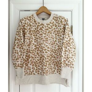 Good Vibes Leopard Print Crewneck Sweatshirt Split Hem
